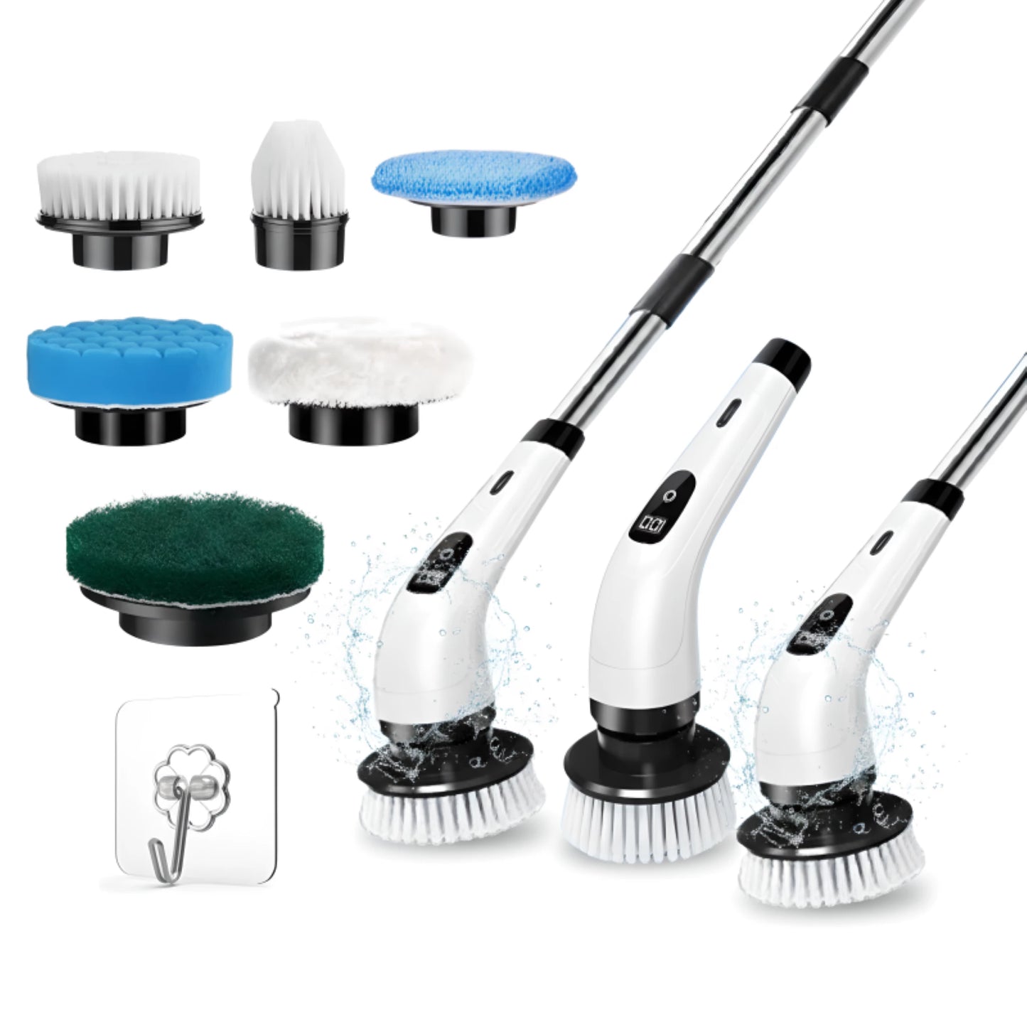 Cleaning tool with various attachments on a white background